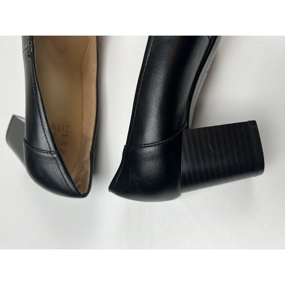 Naturalizer Neema Pumps Low Block Heel Almond Toe Vegan Leather Black Size 7.5 M